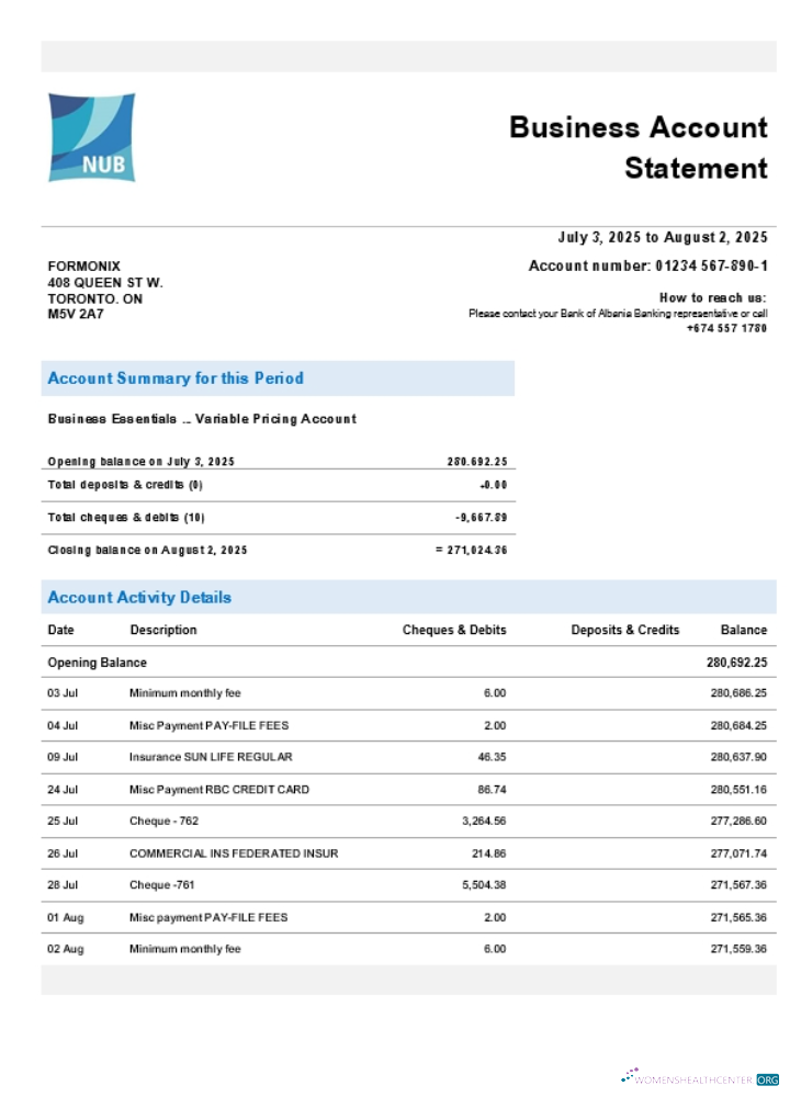 Download Bank of Nauruan firm account statement Word and PDF template (1) Photoshop template